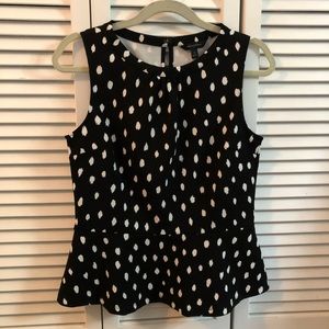 BANANA REPUBLIC Black White Polka Dot Crew Neck Peplum Top